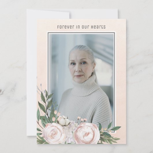 Funeral Photo Pink Floral Memorial Prayer Card Bedankkaart (Achterkant)