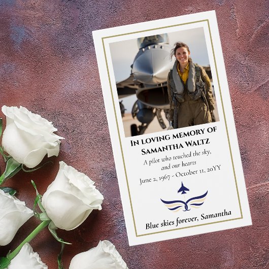 Funeral Photo Prayer for Pilot Modern Aviation Visitekaartje