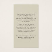 Funeral Photo Sympathy Memorial Prayer Card Visitekaartje (Achterkant)