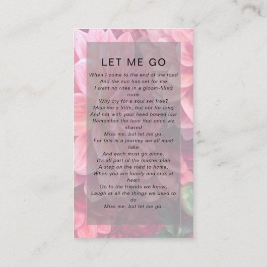 Funeral Poem Kaart | Floral Dahlias Contactkaartje (Achterkant)