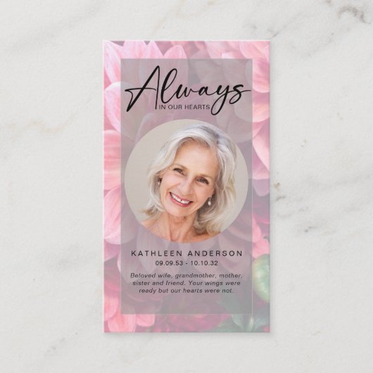 Funeral Poem Kaart | Floral Dahlias Contactkaartje (Voorkant)