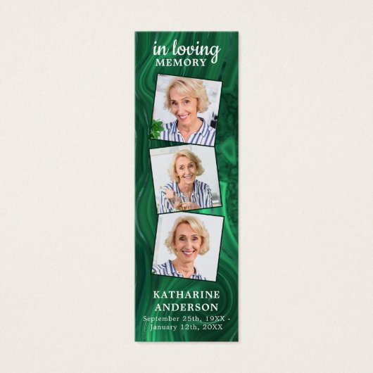 Funeral Prayer Bladwijzer 3 Foto Green Marble Mini Visitekaartjes (Voorkant)