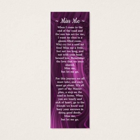 Funeral Prayer Bladwijzer 3 Foto Poem Paarse Marbl Mini Visitekaartjes (Achterkant)