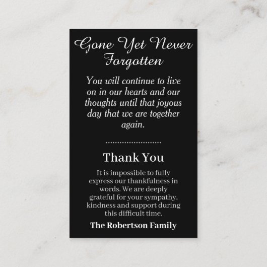 Funeral Prayer Dank je wel Visitekaartje (Achterkant)