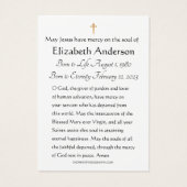 Funeral Prayer Kaart Foto Memorial (Achterkant)