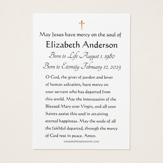 Funeral Prayer Kaart Foto Memorial (Achterkant)