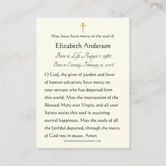 Funeral Prayer Kaart Foto Memorial Plaatskaartje (Achterkant)