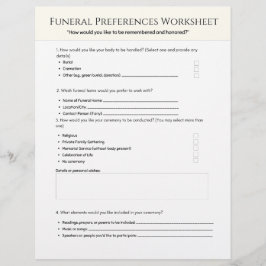 Funeral Preferences Worksheet Briefhoofd