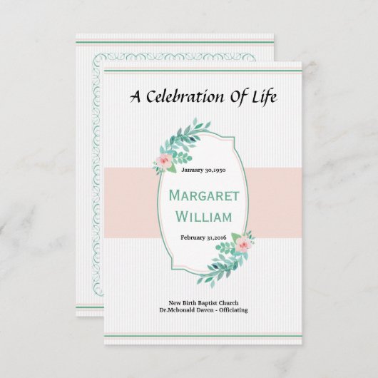 Funeral Program Card Kaart (Voorkant / Achterkant)