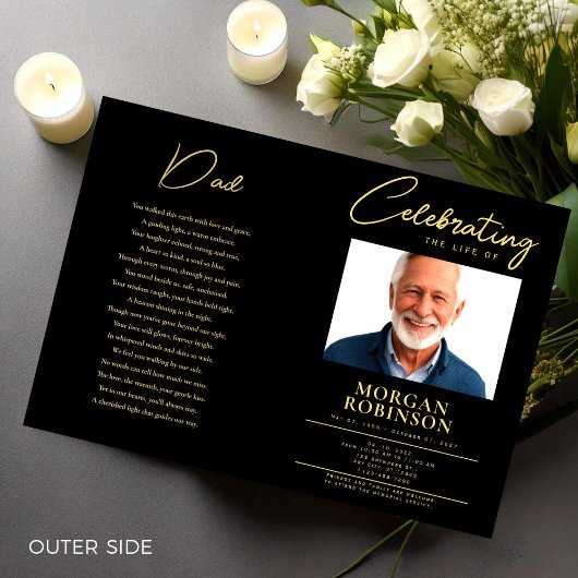 Funeral Program, Celebration of Life, Black & Gold Flyer
