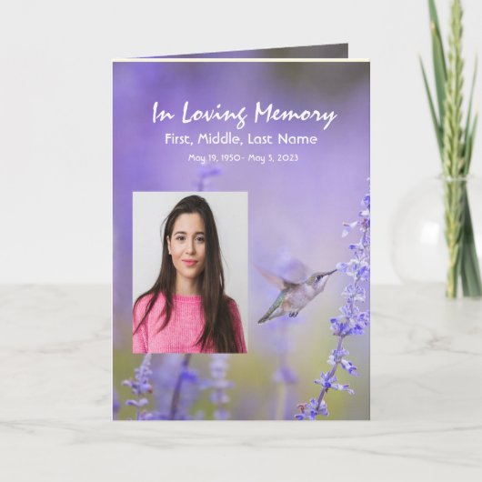 Funeral Program Custom Hummingbird Lavender Flower Programma (Voorkant)