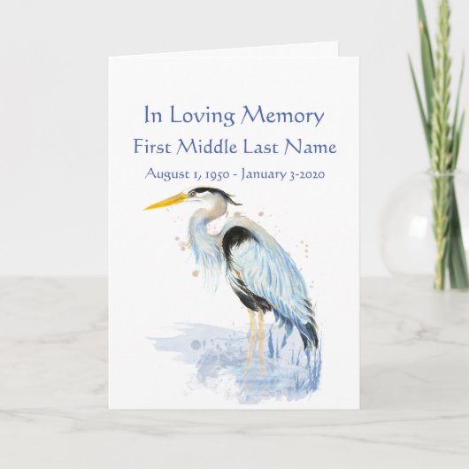 Funeral Program Custom Waterverf Great Blue Heron Programma (Voorkant)