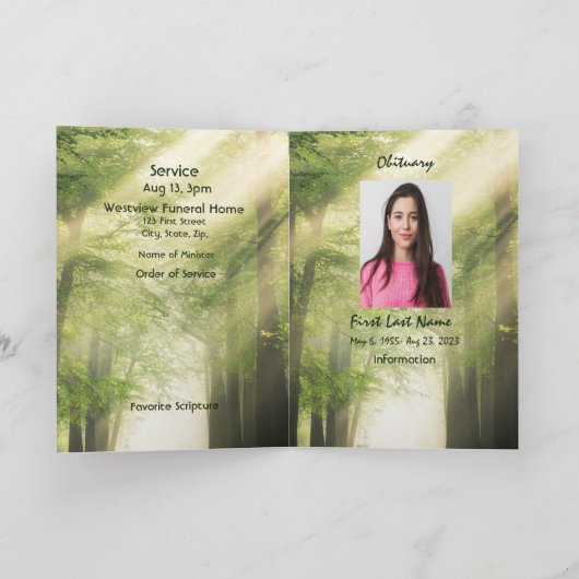 Funeral Program Custom Woodland Forest Programma (Binnen)