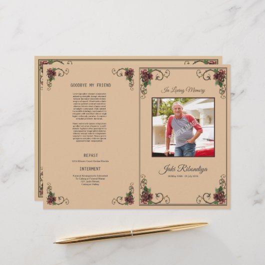 Funeral Program Flyer Template (Voorkant / Achterkant in situ)