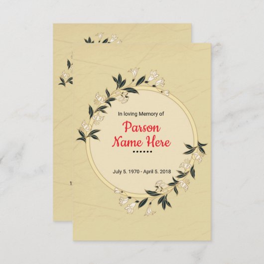 Funeral Program Kaart Templte (Voorkant / Achterkant)