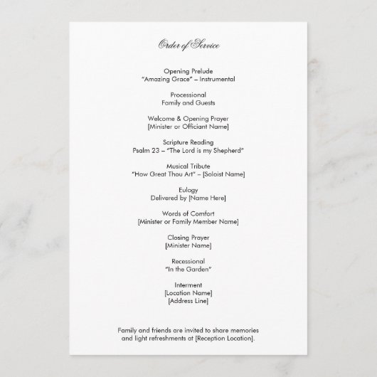 Funeral Program Photo Celebration of Life Service Programmakaart (Achterkant)