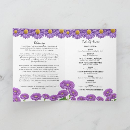 Funeral Program - Purple Gerberas Design Programma (Binnen)
