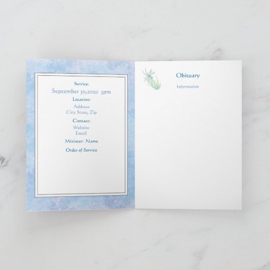 Funeral Program Soft Blue Watercolor Draairy Programma (Binnen)