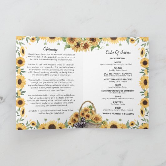 Funeral Program - Sunflowers Design Programma (Binnen)