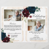 Funeral-programma Navy & Burgundy | Dienstenvolgor (Voorkant)