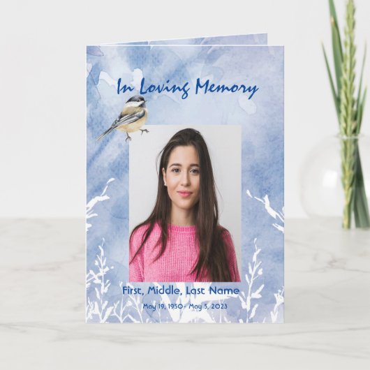 Funeral Programme Custom Chickadee Blue winter Programma (Voorkant)