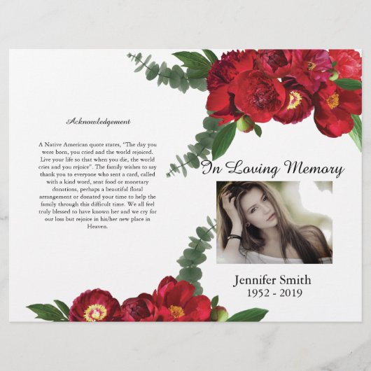 Funeral Programme van Bi-Fold Red Peony Flyer (Voorkant)