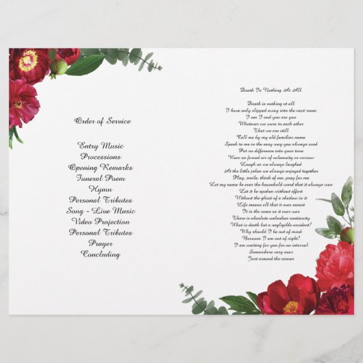 Funeral Programme van Bi-Fold Red Peony Flyer (Achterkant)