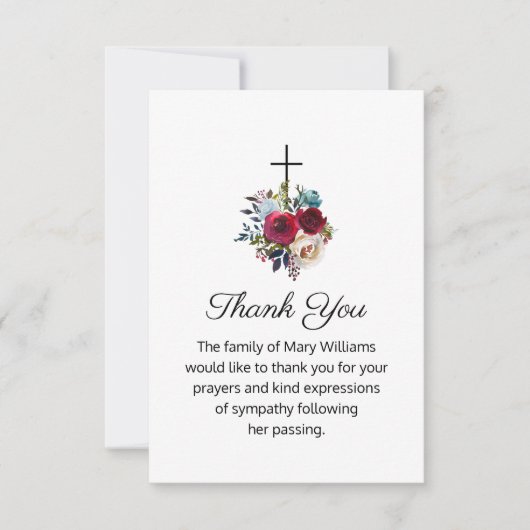 Funeral Religious Cross Floral bedankt (Voorkant)