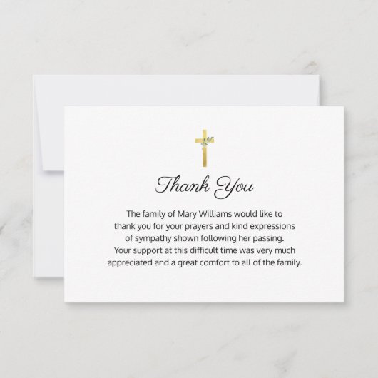 Funeral Religorial Gold Cross Hartelijk dank Bedankkaart (Voorkant)