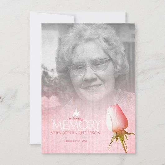 Funeral roze roze roze foto-herinneringsgedicht (Voorkant)