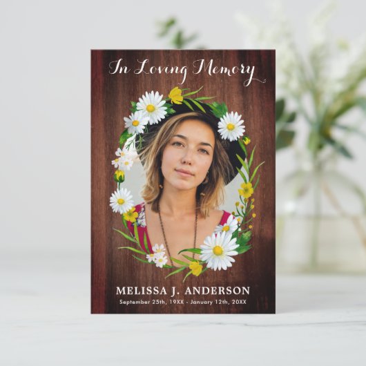 Funeral Rustic Floral Sympathie Foto Memorial Bedankkaart (Staand voorkant)