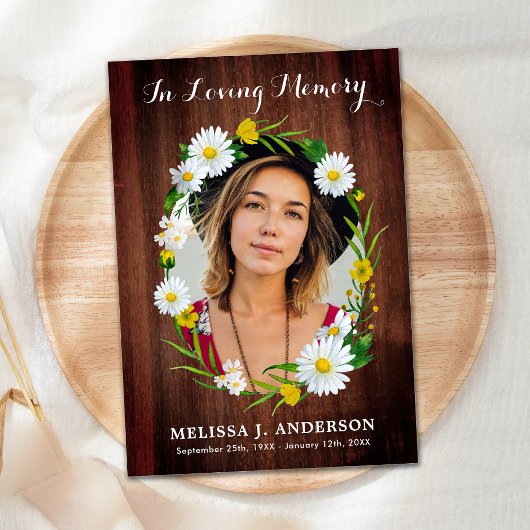 Funeral Rustic Floral Sympathie Foto Memorial Bedankkaart