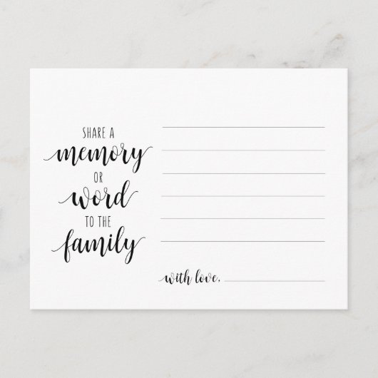 Funeral Service, Black Script, Share a memory Kaar Briefkaart (Voorkant)