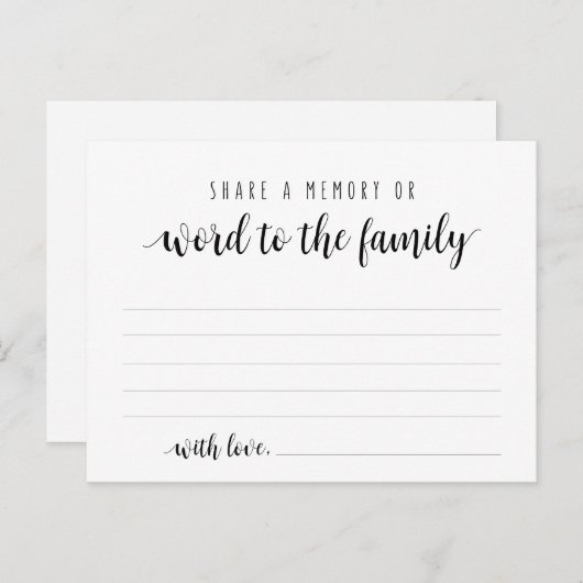 Funeral Service, Black Script, Share a memory Kaar Briefkaart (Voorkant / Achterkant)
