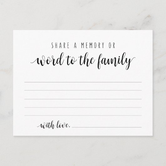 Funeral Service, Black Script, Share a memory Kaar Briefkaart (Voorkant)