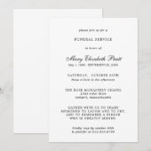 Funeral Service Elegant Black White Uitnodiging (Voorkant / Achterkant)