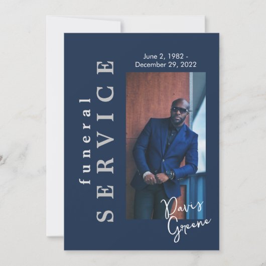 Funeral Service Navy Photo Funeral Programme Kaart (Voorkant)