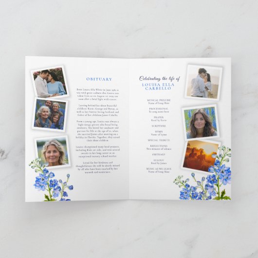 Funeral service program blue delphinium photos programma (Binnen)