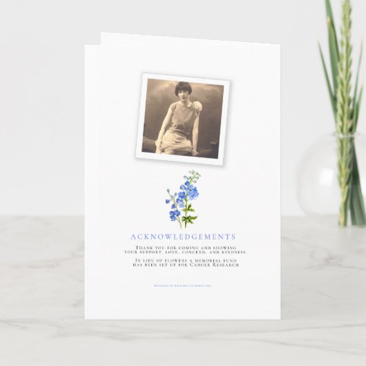 Funeral service programme blue delphinium foto's programma (Achterkant)