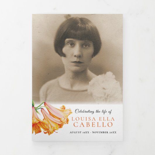 Funeral service programme oranje lily foto 6pp drieluik programma (Cover)