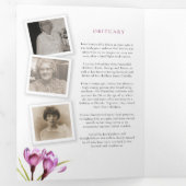 Funeral service programme paars crocus watecolor drieluik uitnodiging (Binnenzijde eerst)