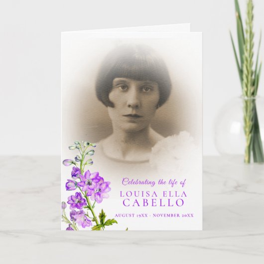 Funeral service programme paars delphinium foto's programma (Voorkant)