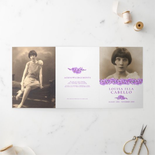 Funeral service programme paars vergeet-me-not drieluik programma (Buitenkant)