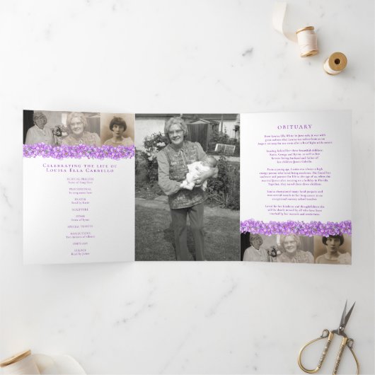 Funeral service programme paars vergeet-me-not drieluik programma (Binnen)