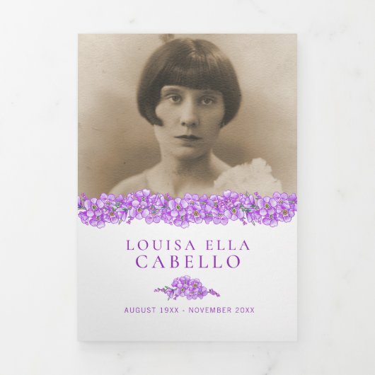 Funeral service programme paars vergeet-me-not drieluik programma (Cover)