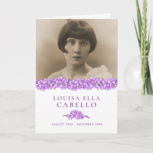 Funeral service programme paars vergeet-me-not fot programma (Voorkant)