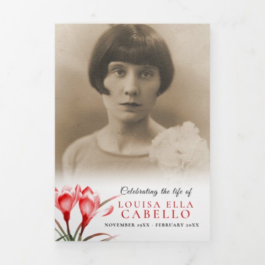 Funeral service programme red oranje crocus art drieluik uitnodiging (Cover)