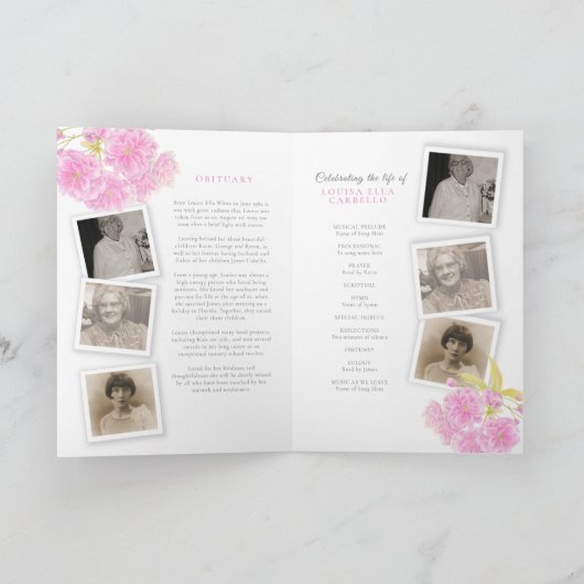 Funeral service programme roze blossom foto's programma (Binnen)