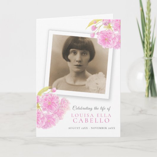 Funeral service programme roze blossom foto's programma (Voorkant)