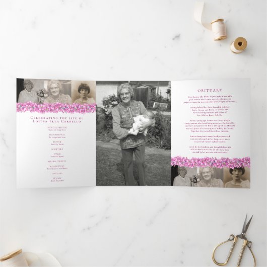 Funeral service programme roze vergeet-me-not bloe drieluik programma (Binnen)